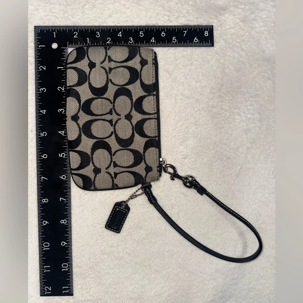 Coach Black and Tan Signature Canvas Wristlet